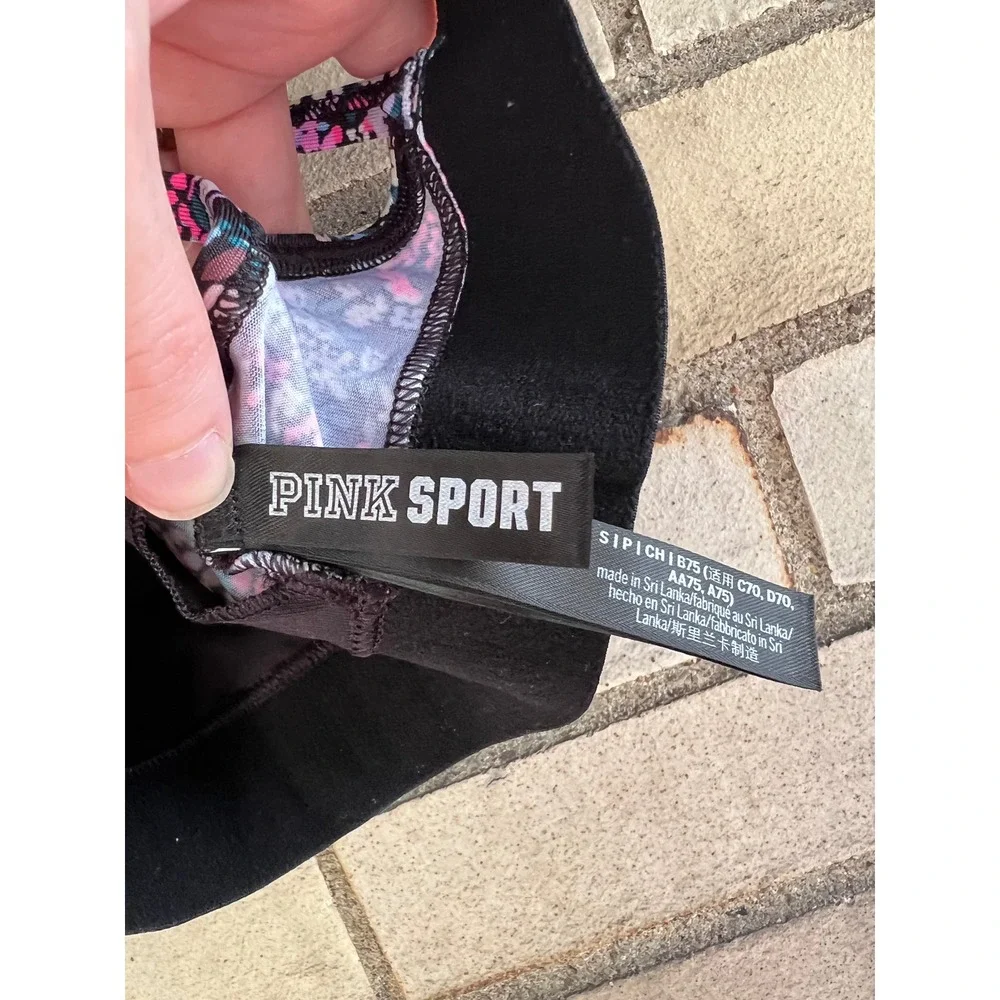 Pink Sport Victoria's Secret Floral Strappy Racerback Sports Bra Black Small - Picture 4 of 5